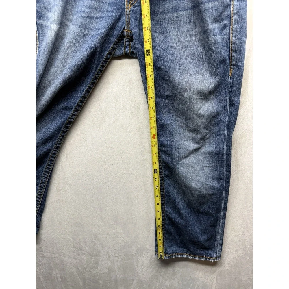 True Religion Ricky Jeans Men's 33 Blue Distressed Straight Flap Big T MJA859M6